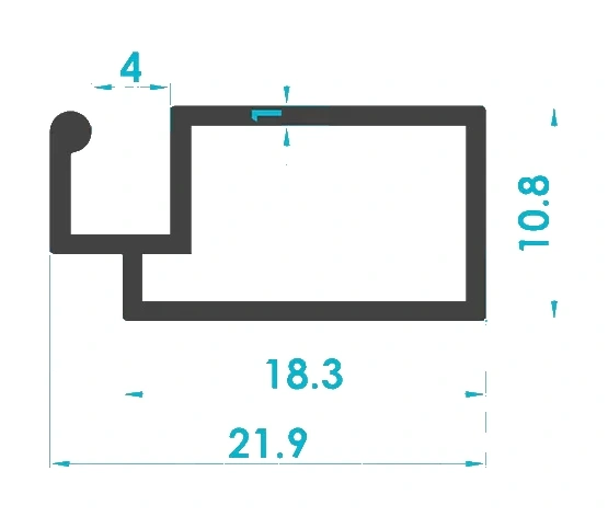 10x20 Mini Menteşeli Sineklik Profili (1mm) Kesit Çizimi