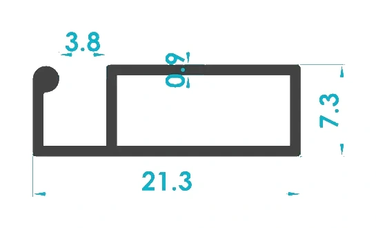 7x21 Mini Menteşeli Sineklik Profili (0.85mm) Kesit Çizimi