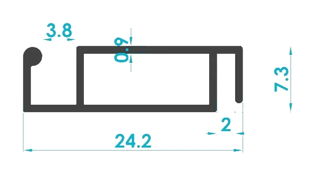 7x24 Mini Sineklik Profili (0.85mm) Kesit Çizimi