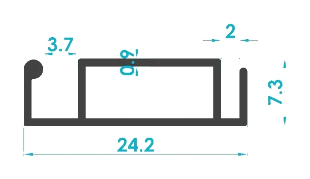 7x24 Mini Sineklik Profili (0.85mm) Kesit Çizimi