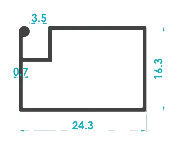 17x25 Menteşeli Sineklik Profili (0.7mm) Kesit Çizimi