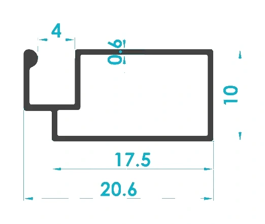 10x20 Mini Menteşeli Sineklik Profili (0.6mm) Kesit Çizimi